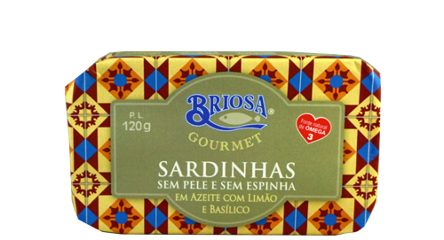 SARDINHA SEM PELE E SEM ESPINHA EM AZEITE COM LIMÃO E BASÍLICO BRIOSA