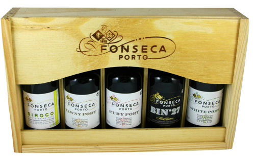 FONSECA WOOD BOX WITH 5 MINIATURES PORT WINE