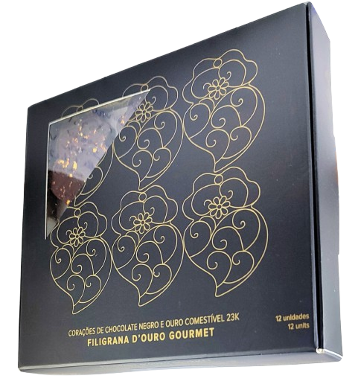 CORAÇÕES DE CHOCOLATE NEGRO COM OURO 23K (72 GR)