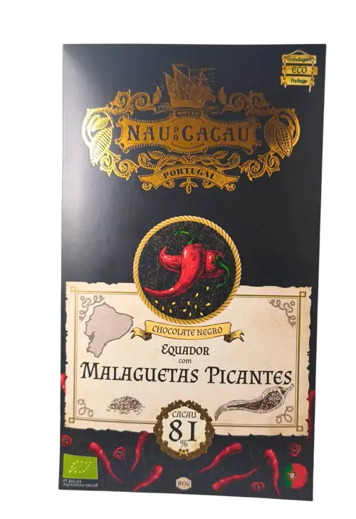 CUADOR 81% DARK CHOCOLATE BAR WITH HOT CHILLIES by NAU DO CACAU (80 G)