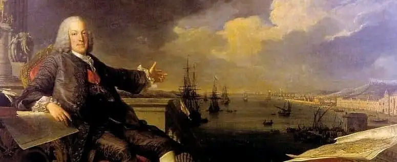 Pintura de temática histórica utilizada para ilustrar o comércio marítimo